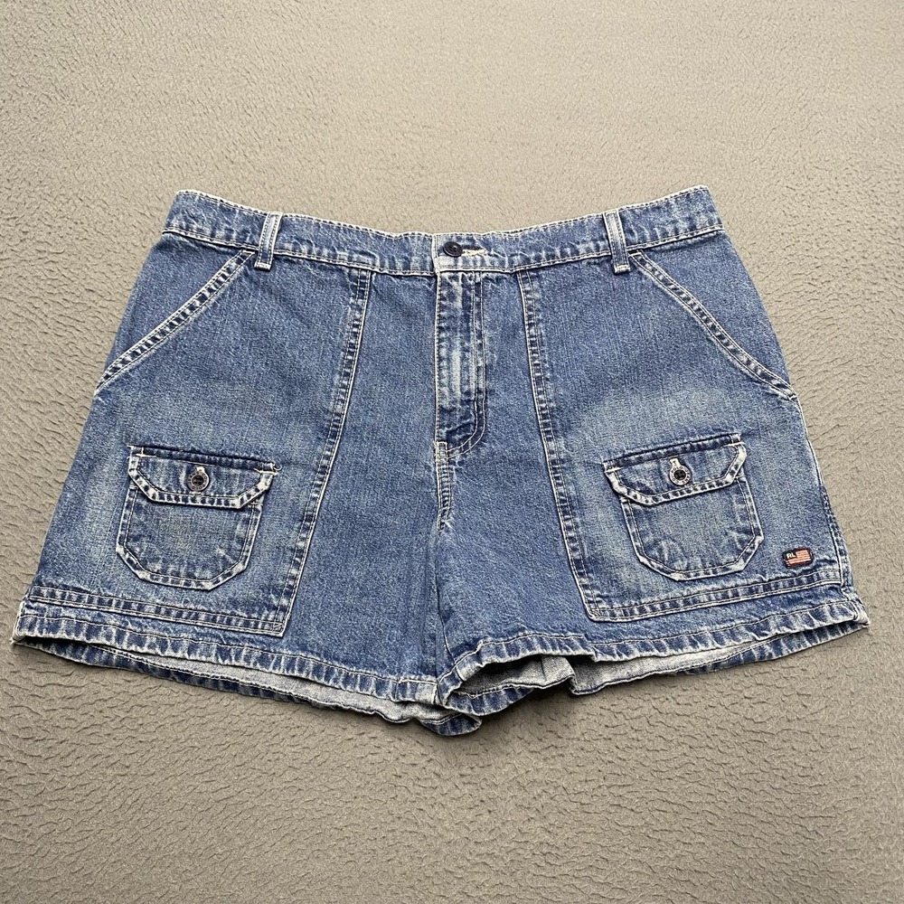 Polo Jeans Company Shorts Womens 12 Blue Denim Cargo Relaxed Fit Pockets 3.5 In
